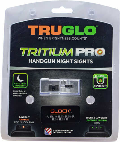 Truglo Tritium Pro Night Sights Fits Glock MOS 20/21/25/28/29/30/31/32/37/40/41 Green w/Orange Outline Front